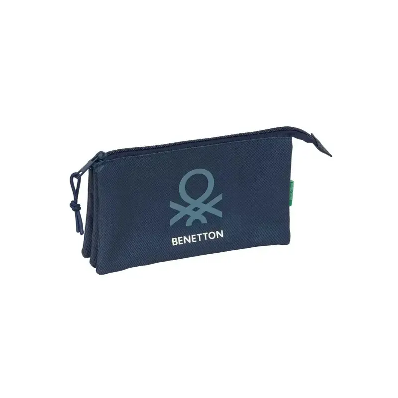 Safta Benetton Basics Antracita Portatodo - 3 Compartimentos con Cremalleras - Bolsillo Interior - 0.6L - 220x30x120mm - Color A