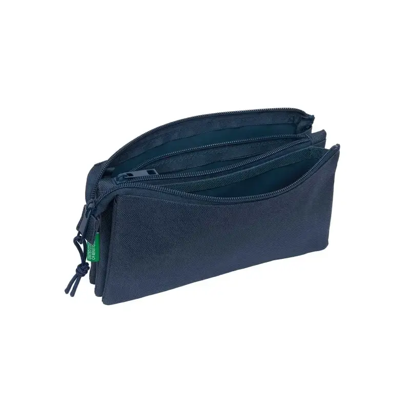 Safta Benetton Basics Antracita Portatodo - 3 Compartimentos con Cremalleras - Bolsillo Interior - 0.6L - 220x30x120mm - Color A