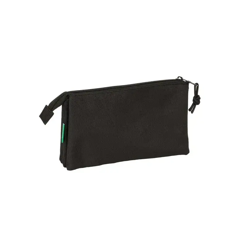 Safta Benetton Basics Portatodo - 3 Compartimentos con Cremalleras - Bolsillo Interior - 0.6L - 220x30x120mm - Color Negro | Aho