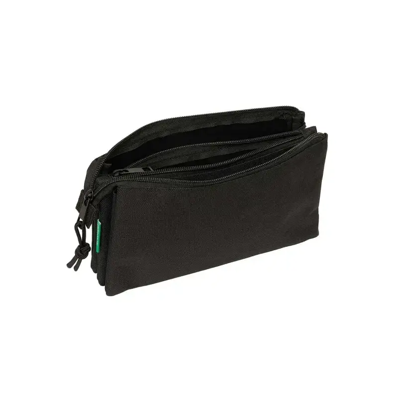 Safta Benetton Basics Portatodo - 3 Compartimentos con Cremalleras - Bolsillo Interior - 0.6L - 220x30x120mm - Color Negro | Aho