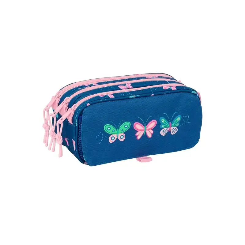 Safta Blackfit8 Mariposas Portatodo - 3 Compartimentos con Cremalleras - Bolsillo Frontal - Cinta Adaptable - 1.72L - 215x80x100