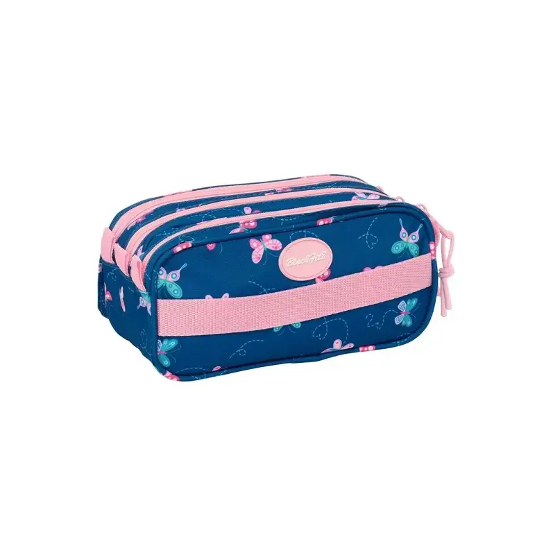 Safta Blackfit8 Mariposas Portatodo - 3 Compartimentos con Cremalleras - Bolsillo Frontal - Cinta Adaptable - 1.72L - 215x80x100