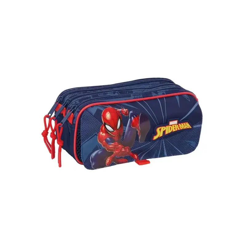 Safta Spider-Man Portatodo - 3 Compartimentos con Cremalleras - Bolsillo Frontal - Cinta Adaptable - 1.72L - 215x80x100mm - Colo