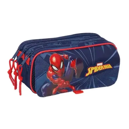 Safta Spider-Man Portatodo - 3 Compartimentos con Cremalleras - Bolsillo Frontal - Cinta Adaptable - 1.72L - 215x80x100mm - Colo