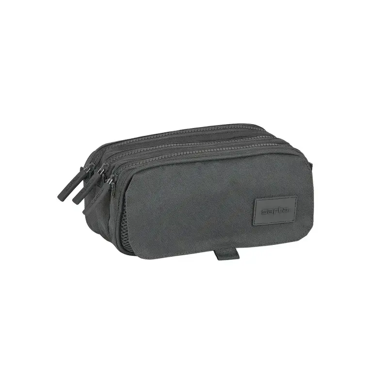 Safta Basic Portatodo - 3 Compartimentos con Cremalleras - Bolsillo Frontal - Cinta Adaptable - 1.72L - 215x80x100mm - Color Gri
