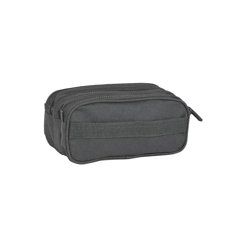 Safta Basic Portatodo - 3 Compartimentos con Cremalleras - Bolsillo Frontal - Cinta Adaptable - 1.72L - 215x80x100mm - Color Gri