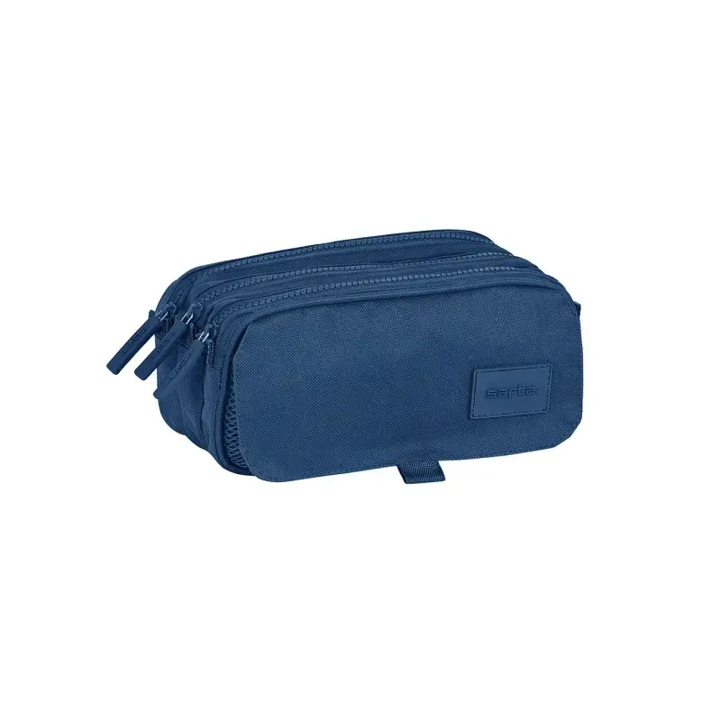 Safta Basic Portatodo - 3 Compartimentos con Cremalleras - Bolsillo Frontal - Cinta Adaptable - 1.72L - 215x80x100mm - Color Azu