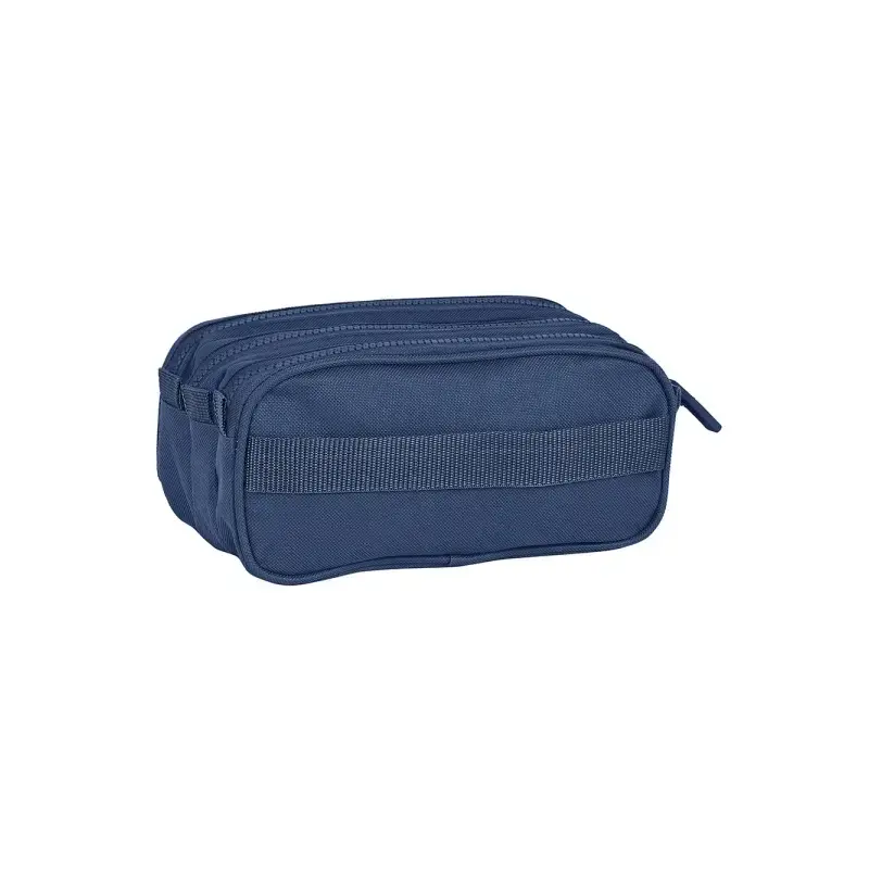 Safta Basic Portatodo - 3 Compartimentos con Cremalleras - Bolsillo Frontal - Cinta Adaptable - 1.72L - 215x80x100mm - Color Azu