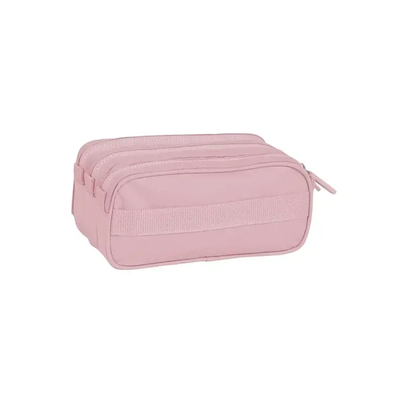 Safta Basic Portatodo - 3 Compartimentos con Cremalleras - Bolsillo Frontal - Cinta Adaptable - 1.72L - 215x80x100mm - Color Ros