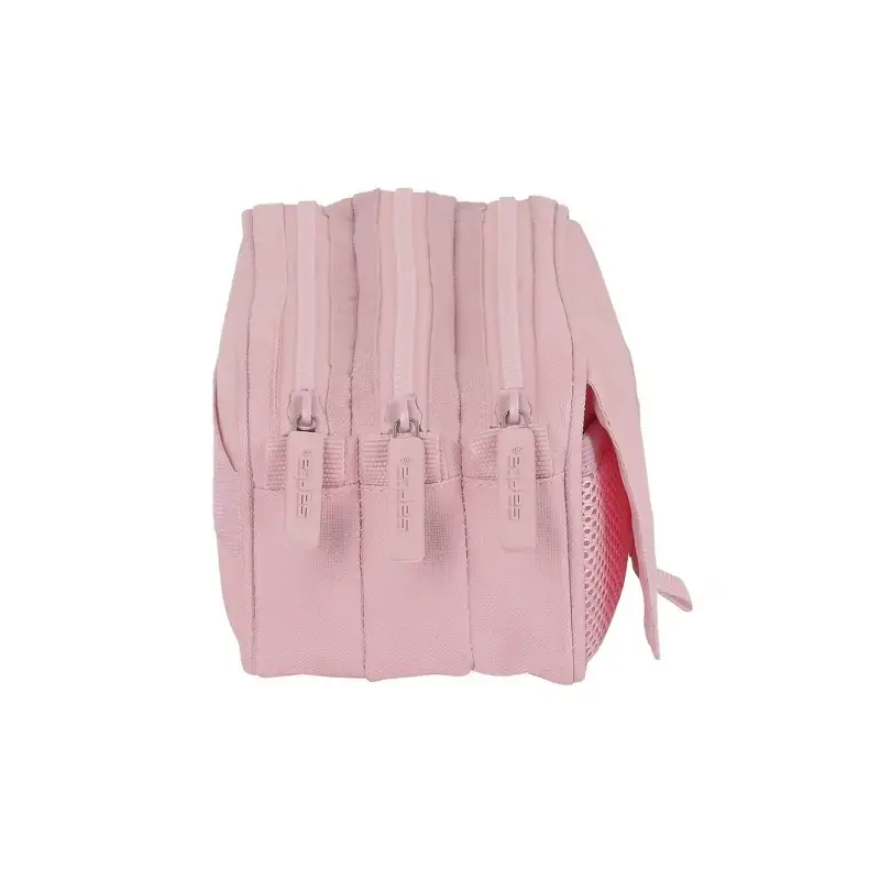 Safta Basic Portatodo - 3 Compartimentos con Cremalleras - Bolsillo Frontal - Cinta Adaptable - 1.72L - 215x80x100mm - Color Ros