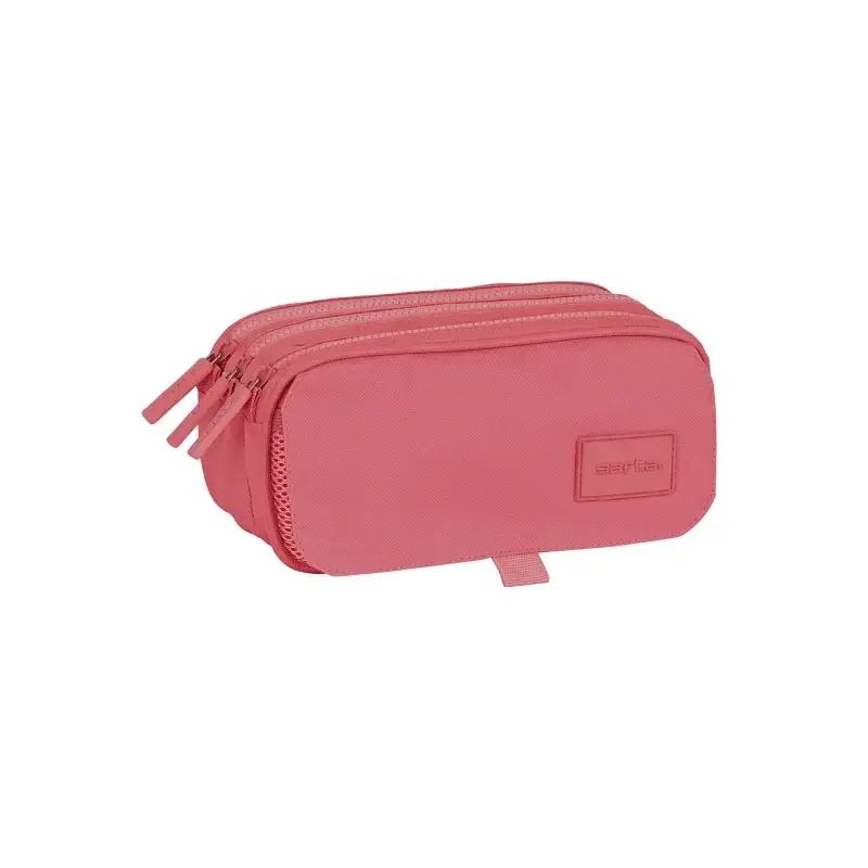 Safta Basic Portatodo - 3 Compartimentos con Cremalleras - Bolsillo Frontal - Cinta Adaptable - 1.72L - 215x80x100mm - Color Ros