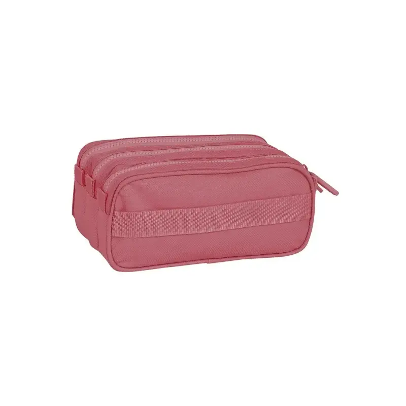 Safta Basic Portatodo - 3 Compartimentos con Cremalleras - Bolsillo Frontal - Cinta Adaptable - 1.72L - 215x80x100mm - Color Ros