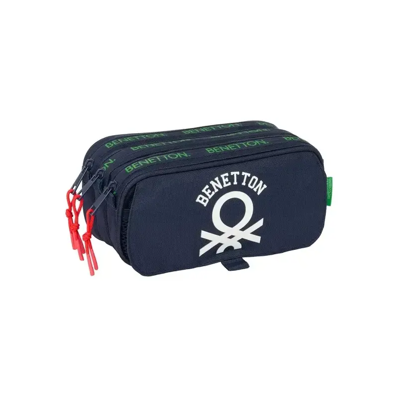 Safta Benetton Together Portatodo - 3 Compartimentos con Cremalleras - Bolsillo Frontal - Cinta Adaptable - 1.72L - 215x80x100mm