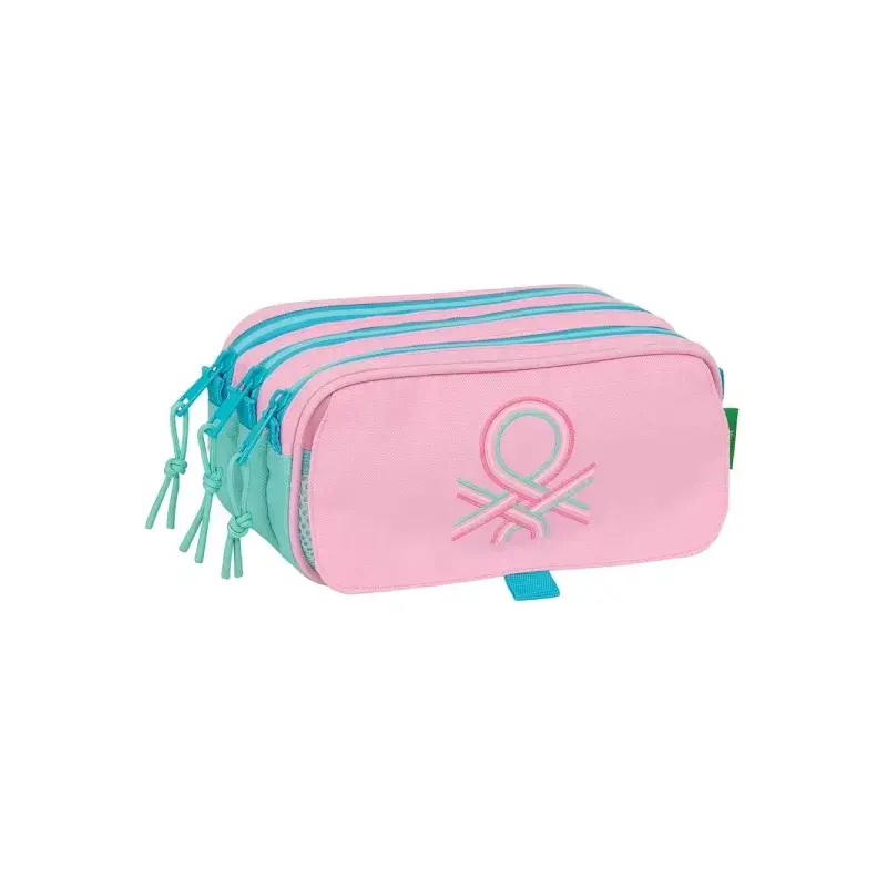 Safta Benetton Dolce Portatodo - 3 Compartimentos con Cremalleras - Bolsillo Frontal - Cinta Adaptable - 1.72L - 215x80x100mm -