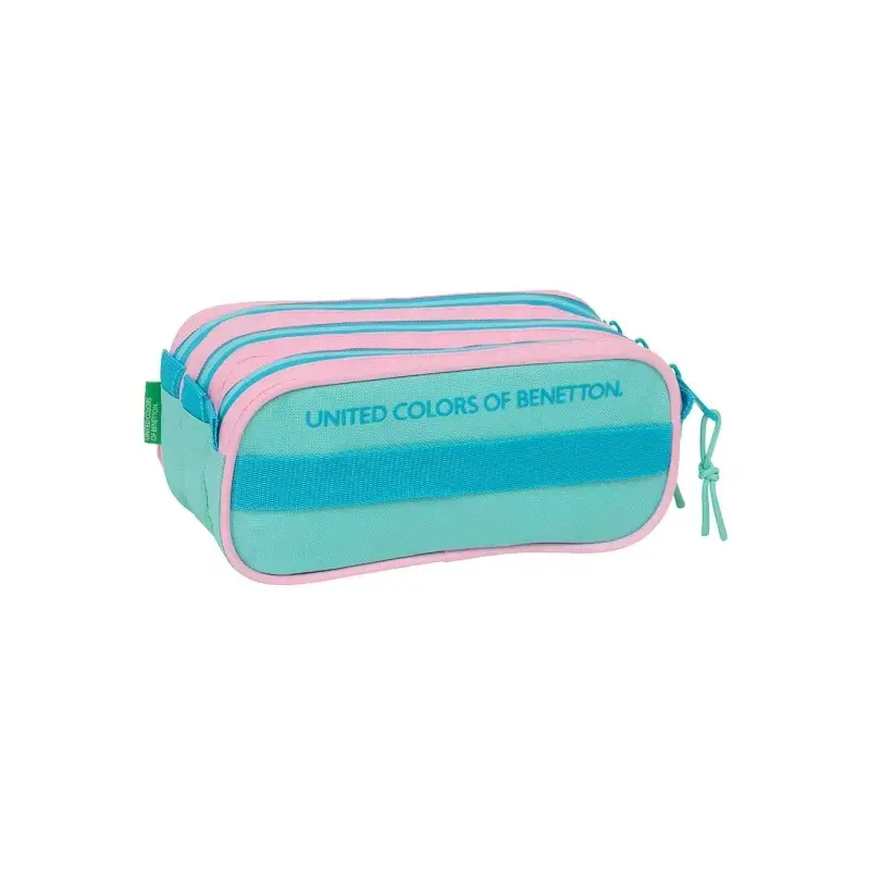 Safta Benetton Dolce Portatodo - 3 Compartimentos con Cremalleras - Bolsillo Frontal - Cinta Adaptable - 1.72L - 215x80x100mm -