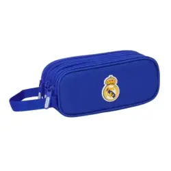 Safta Real Madrid Portatodo - 3 Compartimentos con Cremalleras - Asa Lateral - 1.25L - 210x70x85mm - Color Azul | Ahorro Imprimi