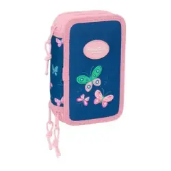 Safta Blackfit8 Mariposas Plumier de 3 Pisos - 37 Piezas - 1.3L - Goma - Lapiz - Boligrafos - Sacapuntas - Reglas - 16 Colores -