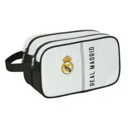 Safta Real Madrid 1ª Equipacion 24/25 Neceser - 2 Compartimentos - Asa de Mano - 26x15x12.5cm - Color Blanco/Negro | Ahorro Impr