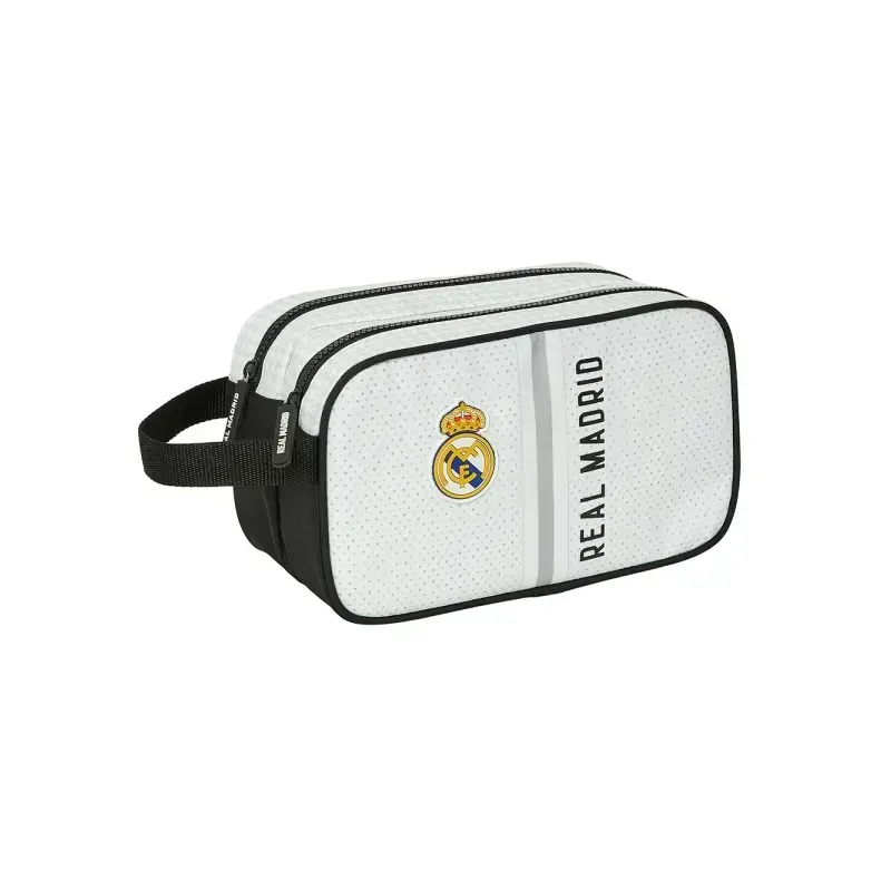 Safta Real Madrid 1ª Equipacion 24/25 Neceser - 2 Compartimentos - Asa de Mano - 26x15x12.5cm - Color Blanco/Negro | Ahorro Impr