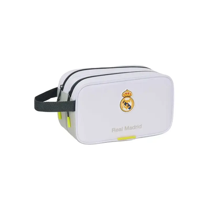 Safta Real Madrid Neceser de 5L Portatodo - 2 Compartimentos - Asa de Mano - Cierre de Cremallera - 26x15x12.5cm - Color Blanco