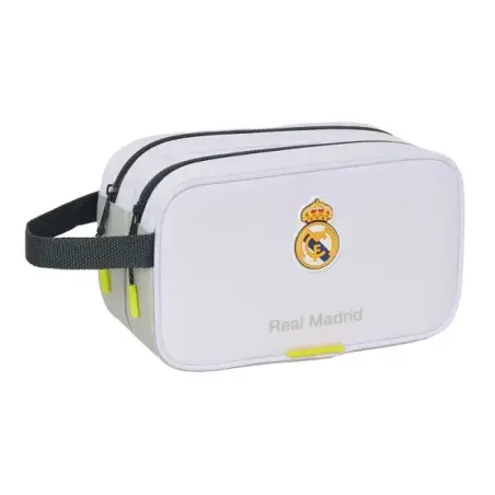 Safta Real Madrid Neceser de 5L Portatodo - 2 Compartimentos - Asa de Mano - Cierre de Cremallera - 26x15x12.5cm - Color Blanco