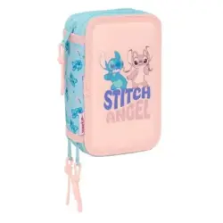 Safta Stitch Ohana Plumier de 3 Pisos - 37 Piezas - 1.3L - Goma - Lapiz - Boligrafos - Sacapuntas - Reglas - 16 Colores - 14 Rot