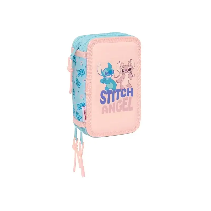 Safta Stitch Ohana Plumier de 3 Pisos - 37 Piezas - 1.3L - Goma - Lapiz - Boligrafos - Sacapuntas - Reglas - 16 Colores - 14 Rot