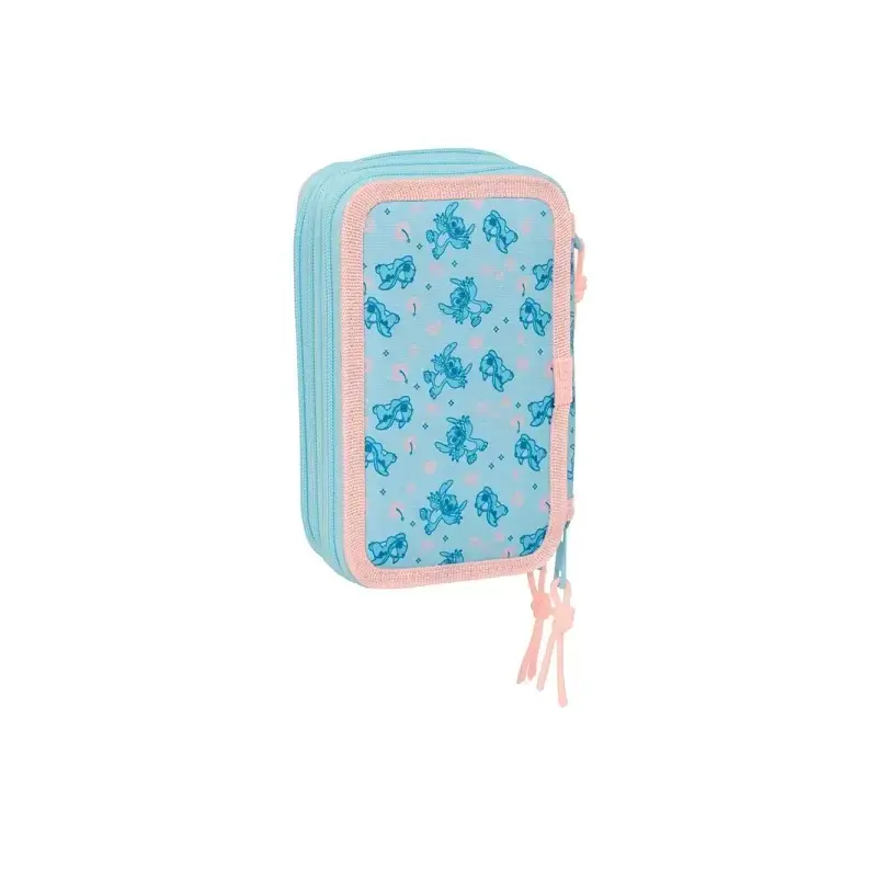 Safta Stitch Ohana Plumier de 3 Pisos - 37 Piezas - 1.3L - Goma - Lapiz - Boligrafos - Sacapuntas - Reglas - 16 Colores - 14 Rot