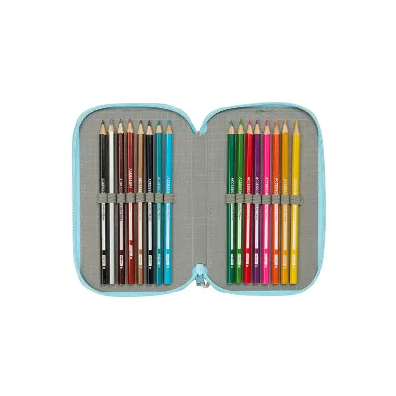 Safta Stitch Ohana Plumier de 3 Pisos - 37 Piezas - 1.3L - Goma - Lapiz - Boligrafos - Sacapuntas - Reglas - 16 Colores - 14 Rot