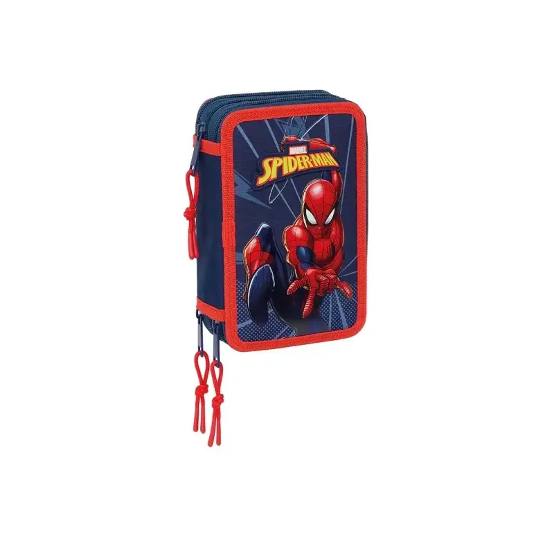 Safta Spider-Man Plumier de 3 Pisos - 37 Piezas - 1.3L - Goma - Lapiz - Boligrafos - Sacapuntas - Reglas - 16 Colores - 14 Rotul