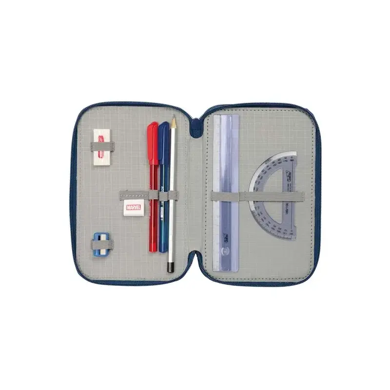 Safta Spider-Man Plumier de 3 Pisos - 37 Piezas - 1.3L - Goma - Lapiz - Boligrafos - Sacapuntas - Reglas - 16 Colores - 14 Rotul