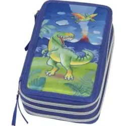 Faber-Castell Diseño Dinosaurio Estuche de 3 Pisos con Contenido de Serie: Goma de Borrar, Sacapuntas, Lapiz de Grafito HB, 2 Bo