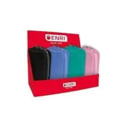 Enri Expositor de 20 Estuches de Silicona - Cierre de Cremallera - Asa de Transporte - Colores Negro, Verde Azulado, Azul y Rosa