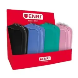 Enri Expositor de 20 Estuches Portatodo con 3 Compartimentos - Cierres de Cremallera - Fabricado en Poliester - Colores Surtidos