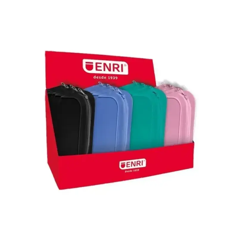 Enri Expositor de 20 Estuches Portatodo con 3 Compartimentos - Cierres de Cremallera - Fabricado en Poliester - Colores Surtidos