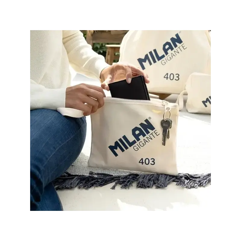 Milan Serie 1918 Gigante 403 Bolsa de Mano - Tamaño 26,5x22x3cm - Cierre de Cremallera - 100% Algodon - Color Beige | Ahorro Imp