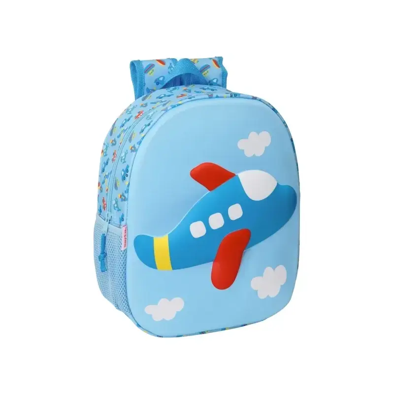 Safta Avion Mochila 3D - Portabotellas - Hombreras Acolchadas - Asa Superior - Color Azul Claro | Ahorro Imprimiendo