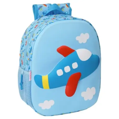 Safta Avion Mochila 3D - Portabotellas - Hombreras Acolchadas - Asa Superior - Color Azul Claro | Ahorro Imprimiendo