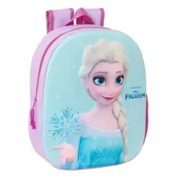 Safta Frozen Mochila 3D - Asa de Mano - Portabotellas Lateral - 27x33x10cm - Color Rosa/Azul | Ahorro Imprimiendo