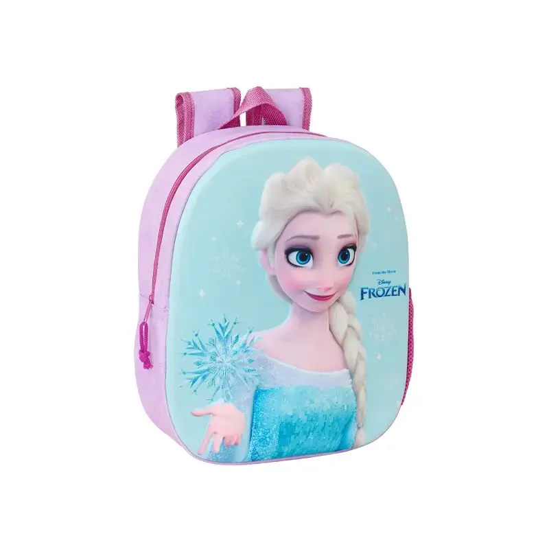 Safta Frozen Mochila 3D - Asa de Mano - Portabotellas Lateral - 27x33x10cm - Color Rosa/Azul | Ahorro Imprimiendo
