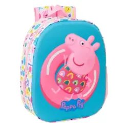 Safta Peppa Pig Mochila 3D - Asa de Mano - Portabotellas Lateral - 27x33x10cm - Color Azul/Rosa | Ahorro Imprimiendo