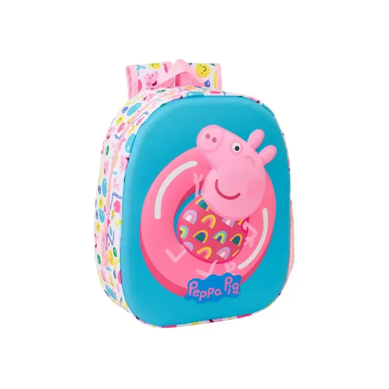 Safta Peppa Pig Mochila 3D - Asa de Mano - Portabotellas Lateral - 27x33x10cm - Color Azul/Rosa | Ahorro Imprimiendo