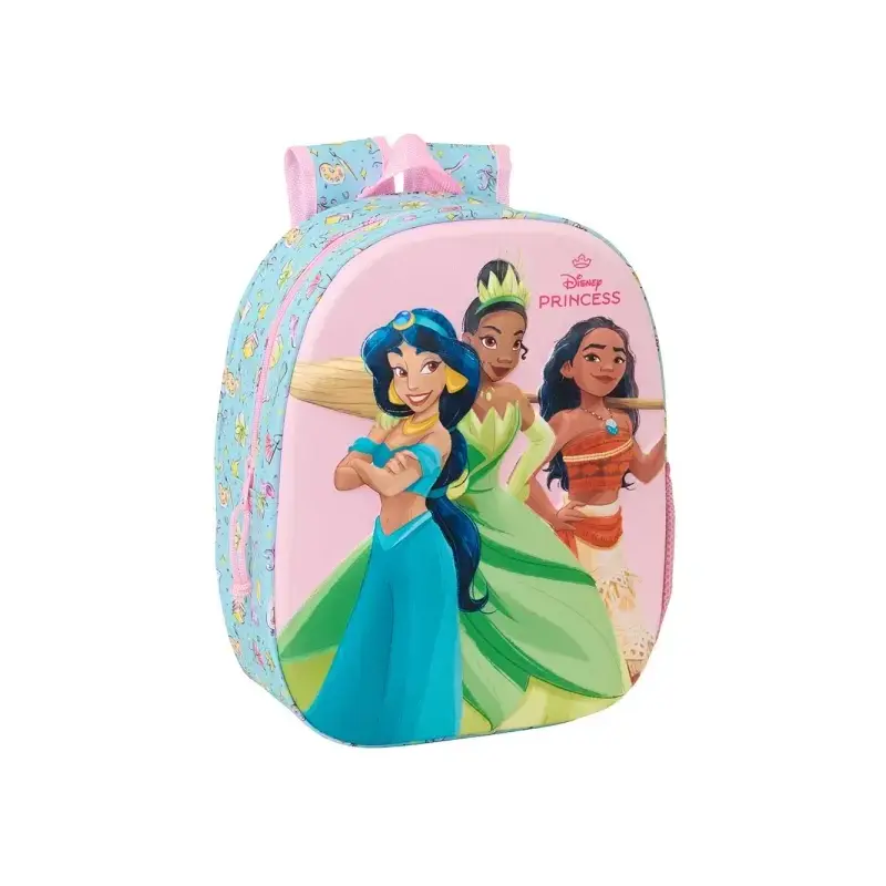 Safta Princesas Disney Mochila 3D de 8.64L - Portabotellas - Tarjeta de Identificacion Personal - Hombreras Acolchadas - 27x33x1