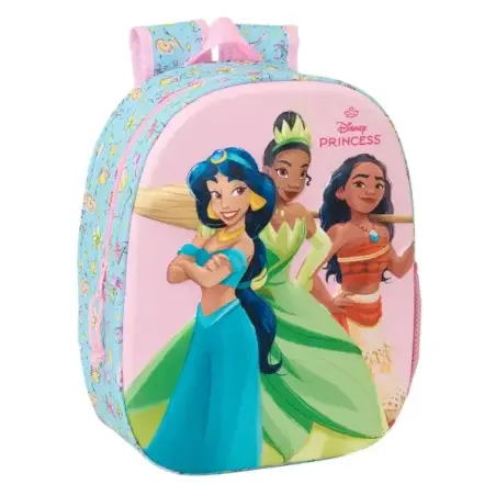 Safta Princesas Disney Mochila 3D de 8.64L - Portabotellas - Tarjeta de Identificacion Personal - Hombreras Acolchadas - 27x33x1