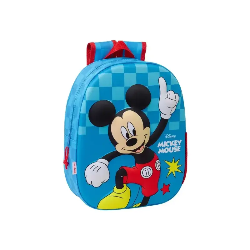 Safta Mickey Mouse Mochila 3D de 8.64L - Portabotellas - Tarjeta de Identificacion Personal - Hombreras Acolchadas - 27x33x10cm