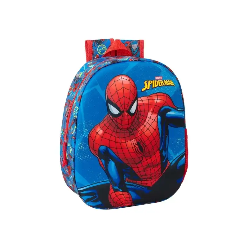 Safta Spider-Man Mochila 3D de 8.64L - Portabotellas - Tarjeta de Identificacion Personal - Hombreras Acolchadas - 27x33x10cm -