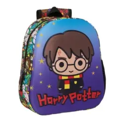 Safta Harry Potter Mochila 3D - Asa de Mano - Portabotellas Lateral - 27x33x10cm - Color Azul | Ahorro Imprimiendo