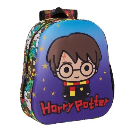 Safta Harry Potter Mochila 3D - Asa de Mano - Portabotellas Lateral - 27x33x10cm - Color Azul | Ahorro Imprimiendo