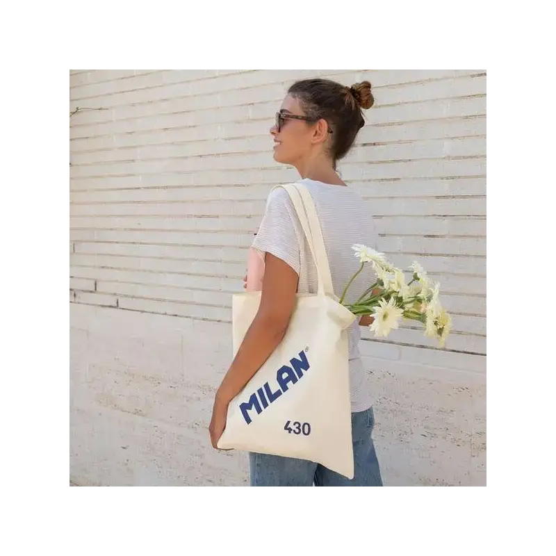 Milan Coleccion 430 Tote Bag Bolsa de Tela - Tamaño 50x38x41cm - Asa Larga 27cm - Tejido 'ripstop' - Color Beige | Ahorro Imprim