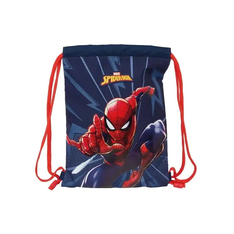Safta Spider-Man Saco Plano - Bolsillo con Cremallera - Cierre con Cordones - 3L - Ligero y Compacto - 260x10x340mm - Color Azul